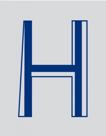 KI generiert: Das Bild zeigt den Buchstaben "H" in einem stilisierten Design. Der Buchstabe ist in blauer Farbe auf einem grauen Hintergrund dargestellt.